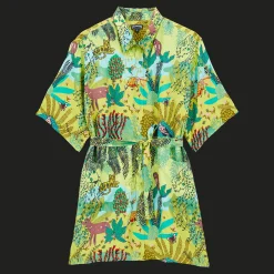 Online Vilebrequin Women Linen Shirt Dress Jungle Rousseau Ginger/Green