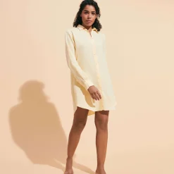 Sale Vilebrequin Women Linen Shirt Dress Solid Straw/Yellow