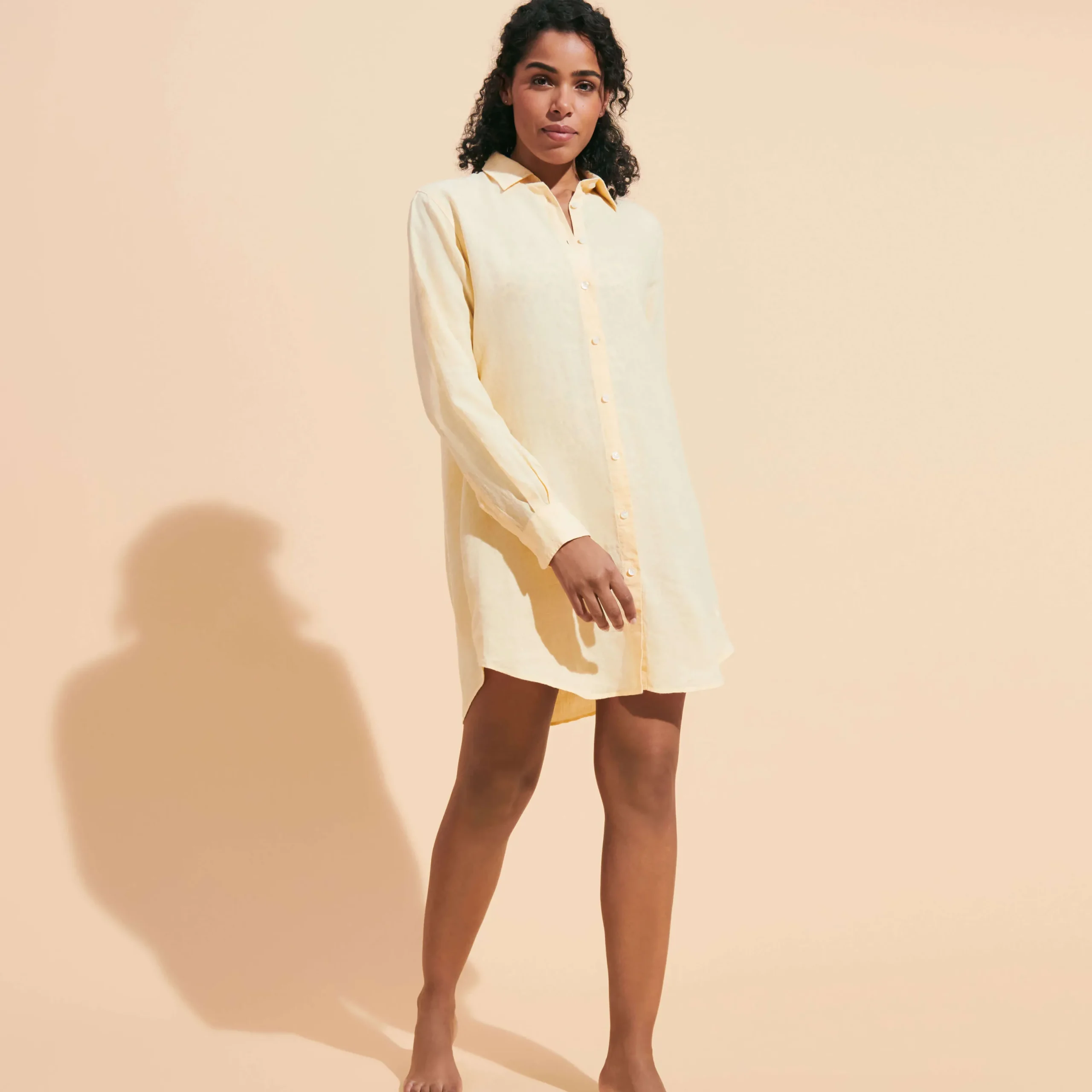 Sale Vilebrequin Women Linen Shirt Dress Solid Straw/Yellow