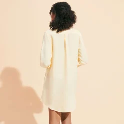 Sale Vilebrequin Women Linen Shirt Dress Solid Straw/Yellow