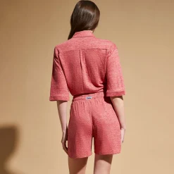 Fashion Vilebrequin Women Linen Shorty Solid China Red/Red