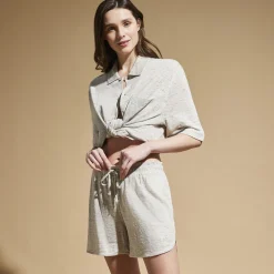 Outlet Vilebrequin Women Linen Shorty Solid Lihght Gray Heather/Grey