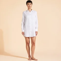 Flash Sale Vilebrequin Women Long Linen Shirt Solid White/White