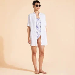 Flash Sale Vilebrequin Women Long Linen Shirt Solid White/White