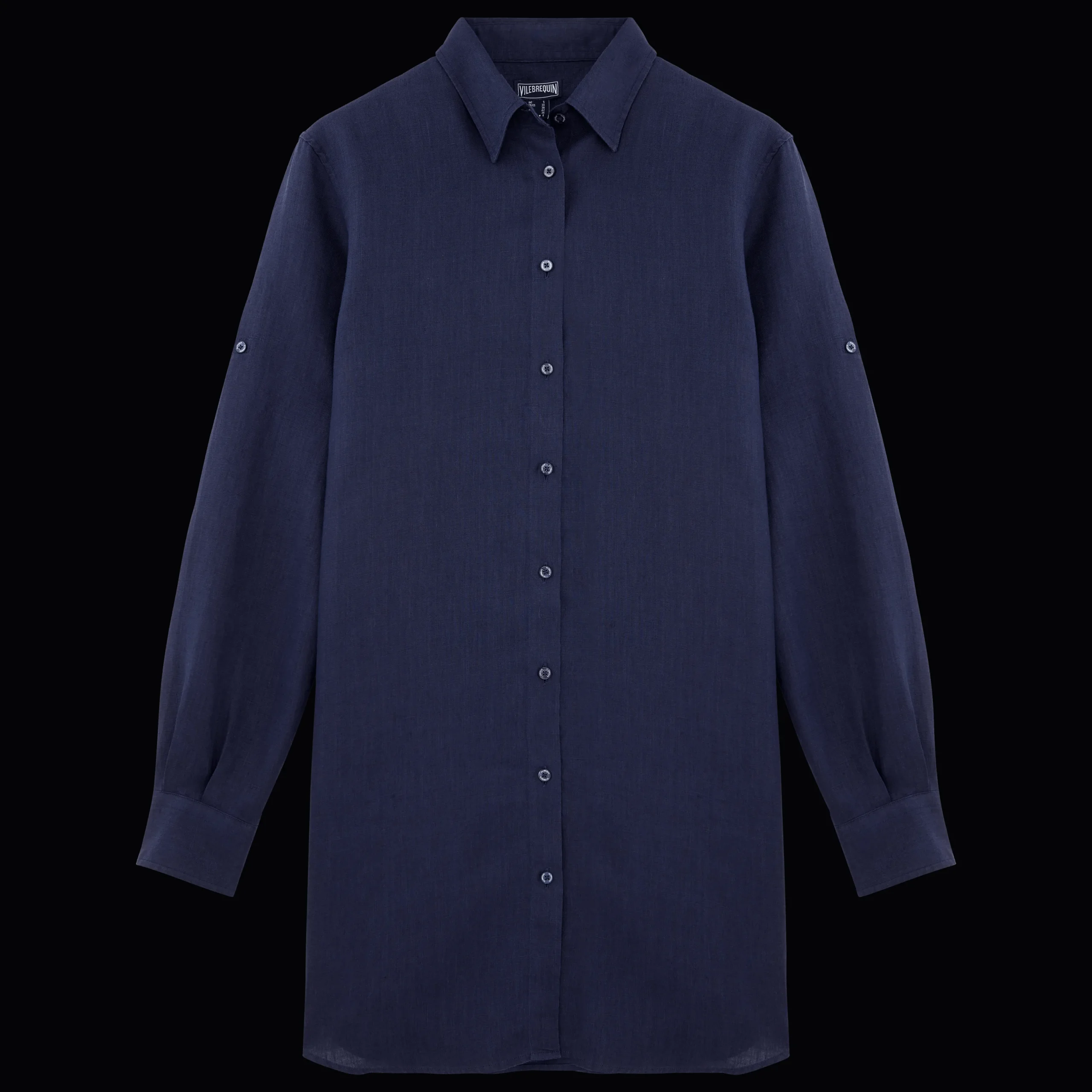 Clearance Vilebrequin Women Long Linen Shirt Solid Navy/Blue