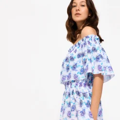 Flash Sale Vilebrequin Women Long Off The Shoulders Cotton Dress Flash Flowers Purple Blue/Blue