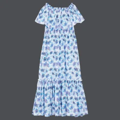 Flash Sale Vilebrequin Women Long Off The Shoulders Cotton Dress Flash Flowers Purple Blue/Blue