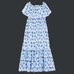 Flash Sale Vilebrequin Women Long Off The Shoulders Cotton Dress Flash Flowers Purple Blue/Blue