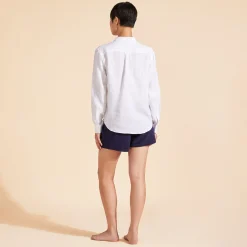 Cheap Vilebrequin Women Long Sleeves Linen Shirt Solid White/White