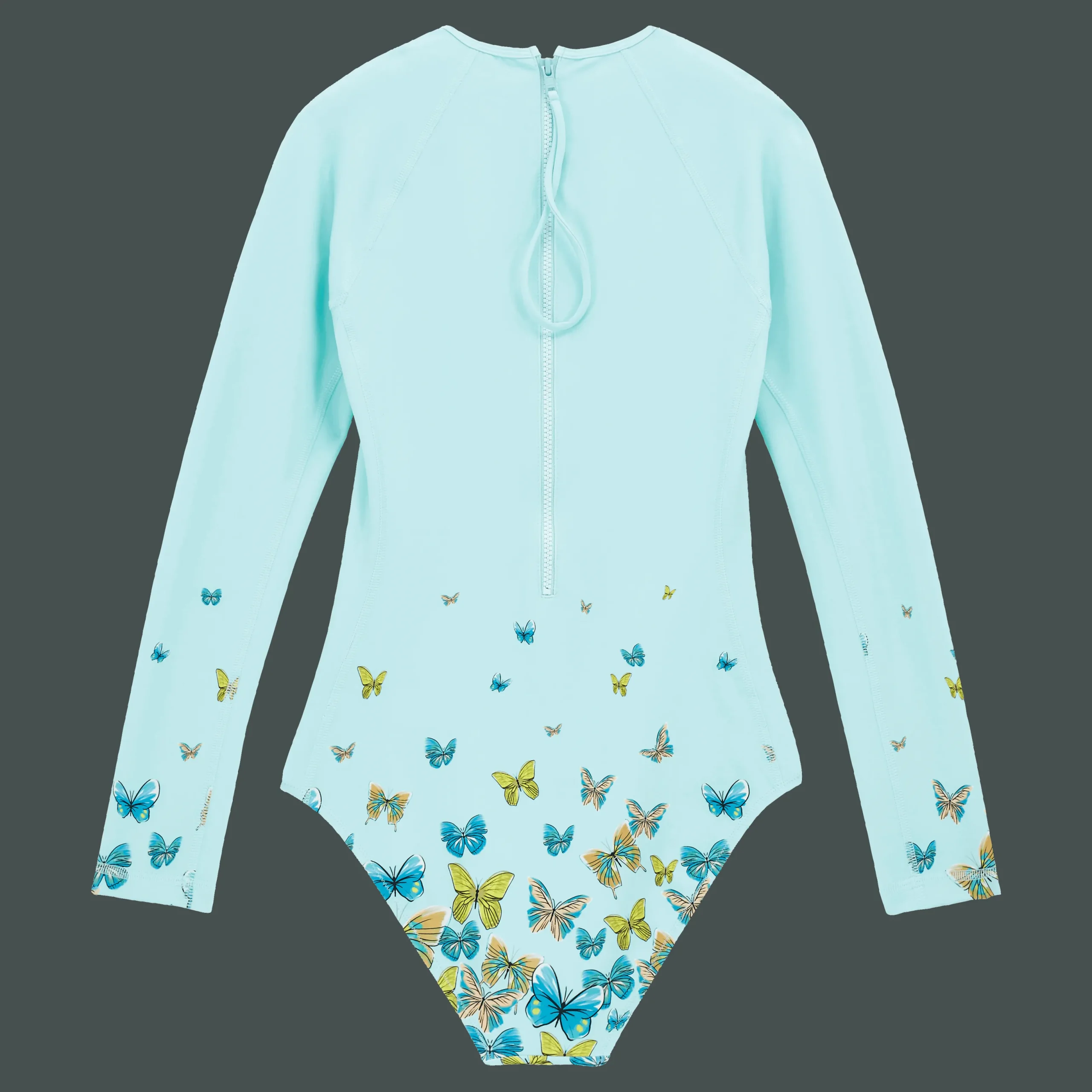 New Vilebrequin Women Long Sleeves One-Piece Rashguard Butterflies Lagoon/Blue