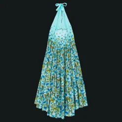 Sale Vilebrequin Women Low Back And Long Cotton Dress Butterflies Lagoon/Blue