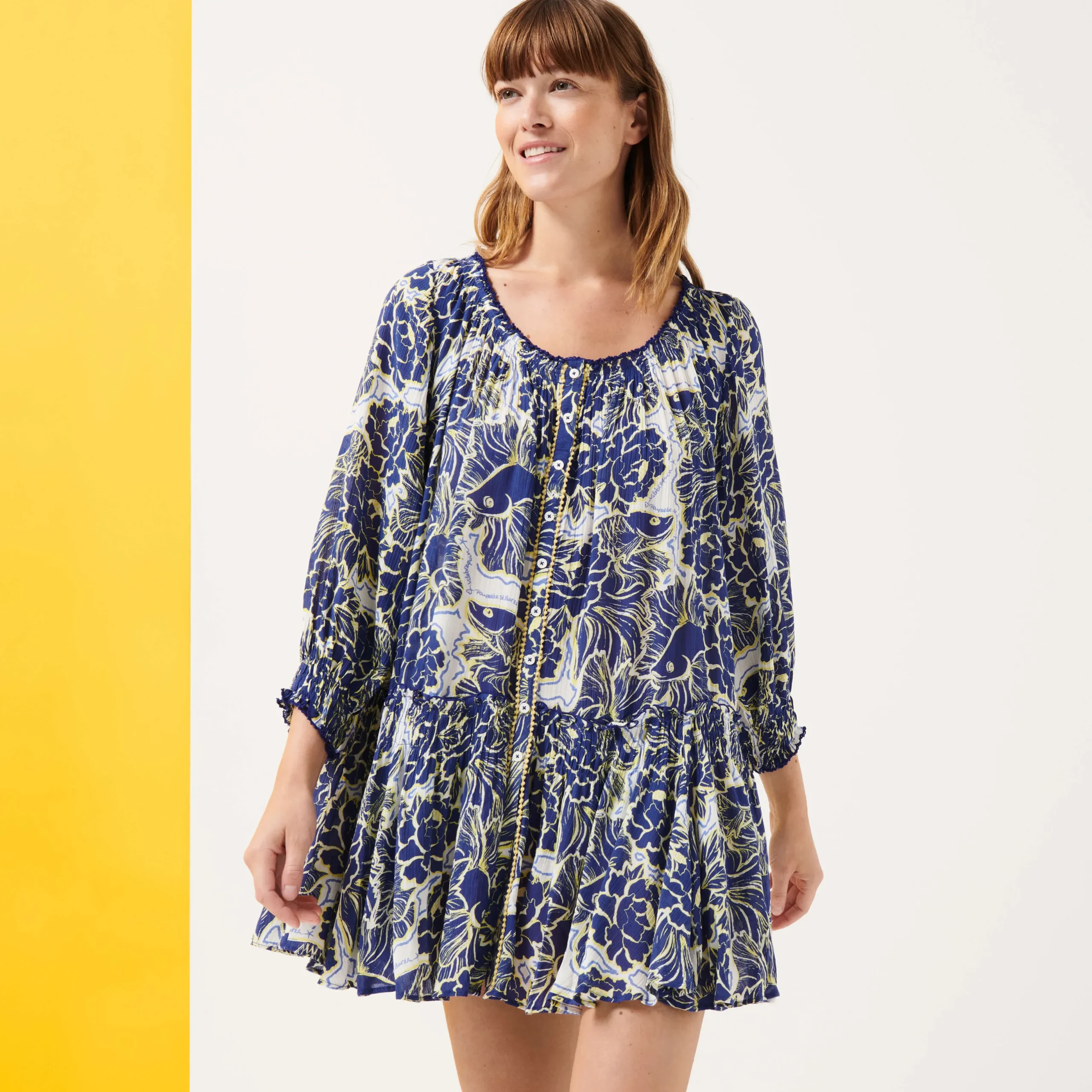 Shop Vilebrequin Women Mini Dress Hidden Fishes - X Poupette St Barth Purple Blue/Blue
