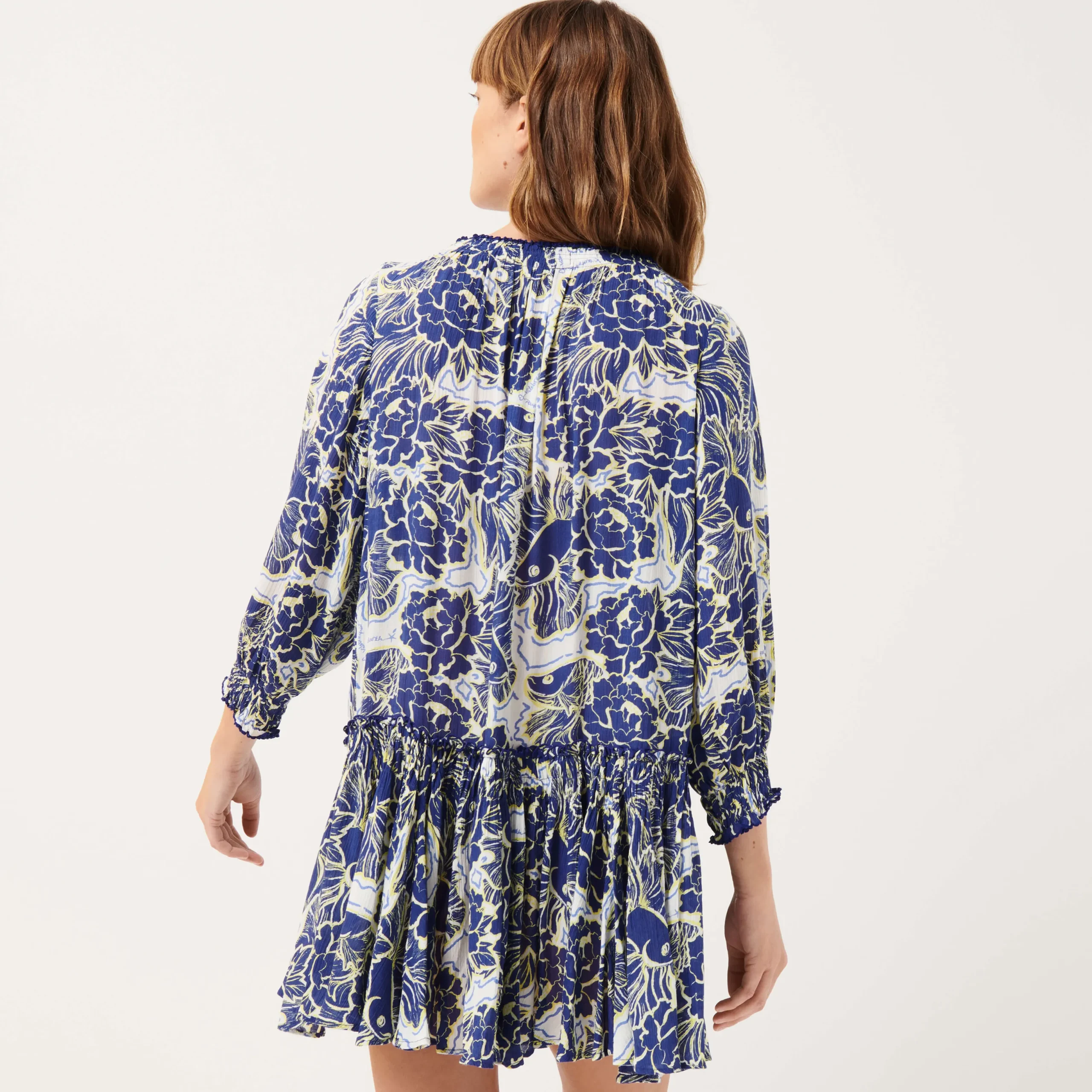 Shop Vilebrequin Women Mini Dress Hidden Fishes - X Poupette St Barth Purple Blue/Blue