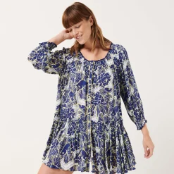 Shop Vilebrequin Women Mini Dress Hidden Fishes - X Poupette St Barth Purple Blue/Blue
