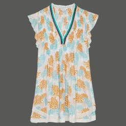 Fashion Vilebrequin Women Mini Dress Iridescent Flowers Of Joy- X Poupette St Barth Terracotta/Red