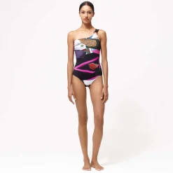 New Vilebrequin Women One-Piece Asymmetric Swimsuit Passion - X Deux Femmes Noires Black/Black