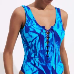 Shop Vilebrequin Women One-Piece Swimsuit Les Draps Froisses Neptune Blue/Blue