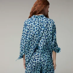 Fashion Vilebrequin Women Organic Cotton Veil Shirt Turtles Leopard- X Angelo Tarlazzi Thalassa/Blue