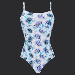 Cheap Vilebrequin Women Round Neckline One-Piece Swimsuit Flash Flowers Purple Blue/Blue