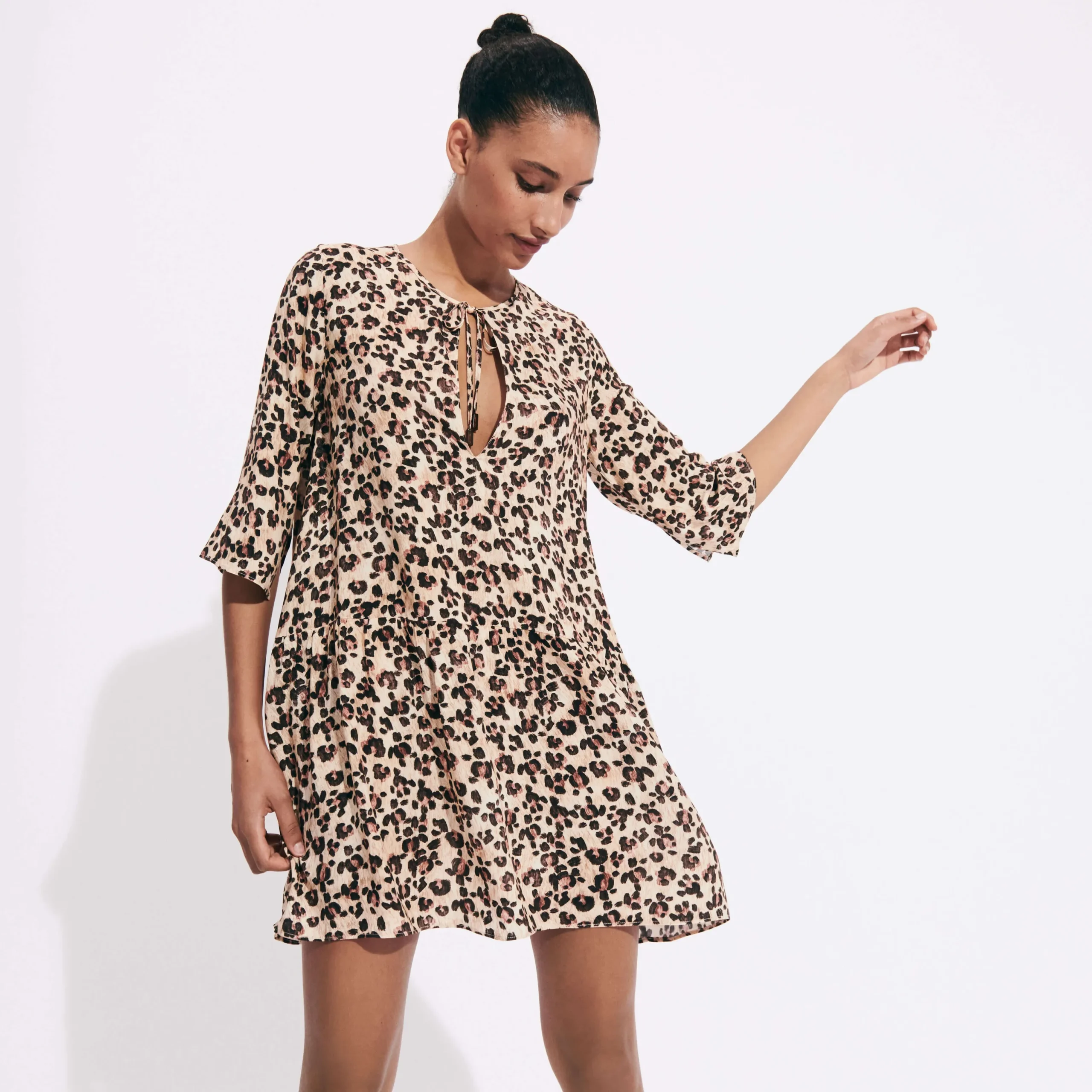 Hot Vilebrequin Women Short Dress Turtles Leopard Straw/Yellow