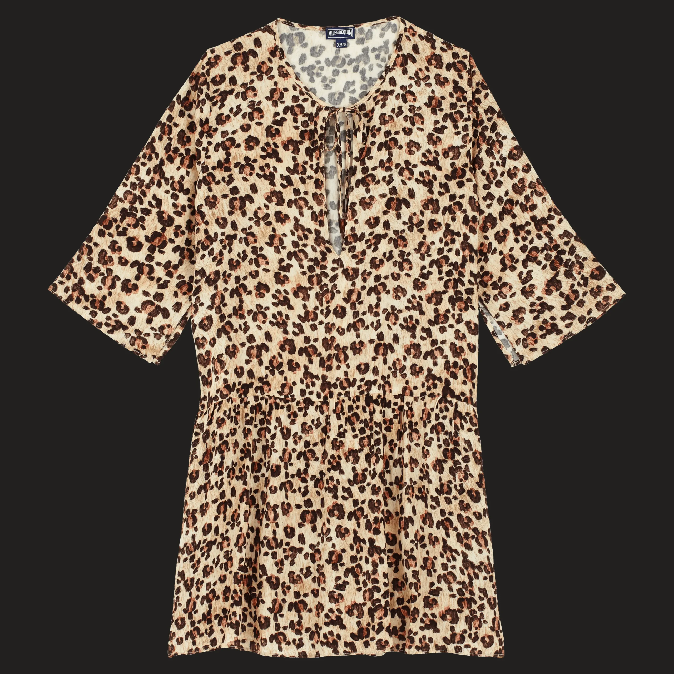 Hot Vilebrequin Women Short Dress Turtles Leopard Straw/Yellow