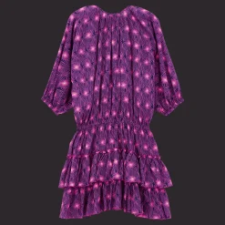 Clearance Vilebrequin Women Short Ruffles And Long Sleeves Cotton Dress Hypno Shell Navy/Blue