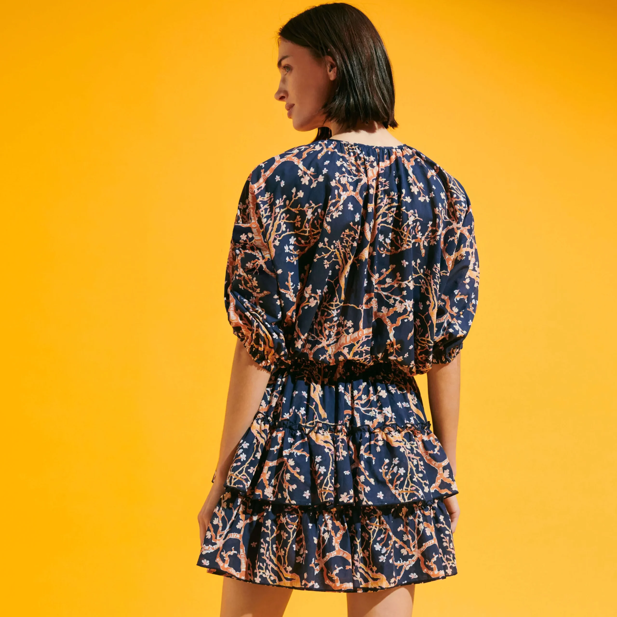 Best Vilebrequin Women Short Ruffles Cotton Dress Sweet Blossom Navy/Blue