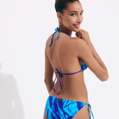 New Vilebrequin Women Triangle Bikini Top Les Draps Froisses Neptune Blue/Blue