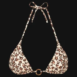 Fashion Vilebrequin Women Triangle Bikini Top Turtles Leopard Straw/Yellow